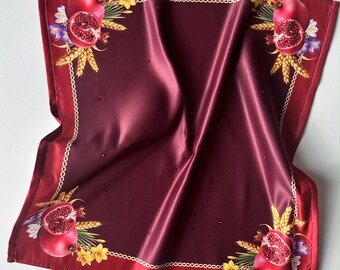 Persephone Altartuch, Granatapfel Tischdecke mit Strasssteinen, Modernes paganes Dekor