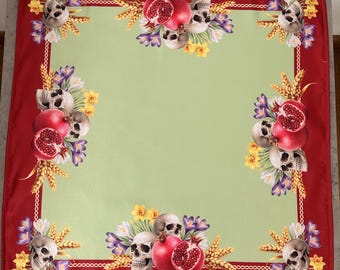 Persephone Altartuch, Heidnische Altardekoration, Granatapfelschädel Tischdecke, Hexendekoration