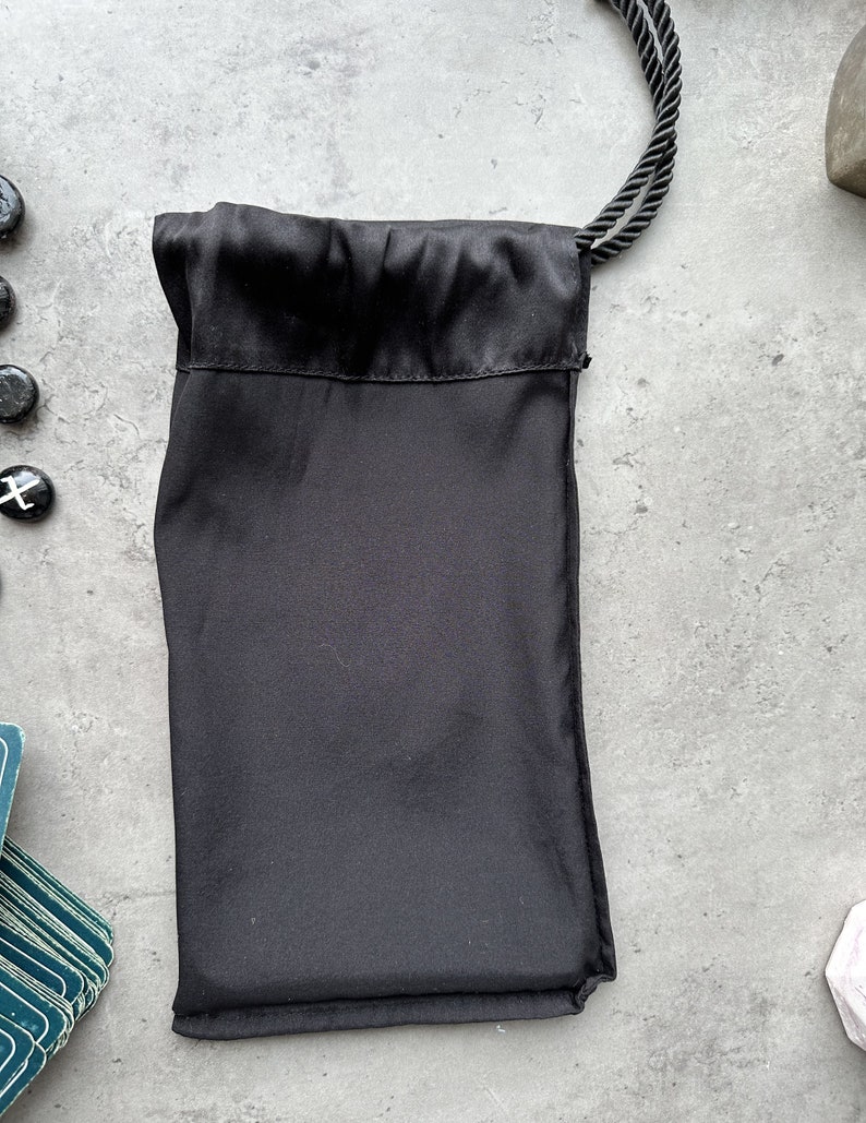 Black Silk Tarot Bag: Golden Stars, Drawstring Tarot Deck Pouch image 6