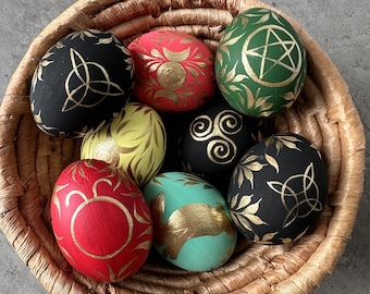 Ostara Dekor, Ostereier, Handbemalte Eidekorationen, 8-teiliges Set, Frühlings-Tagundnachtgleiche