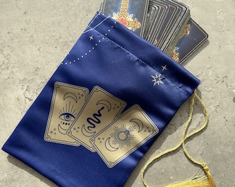 Satin Tarot Card Bag: Golden Drawstring Pouch, Witch Gift