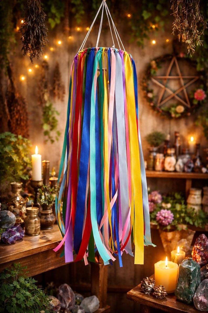 Beltane Ribbon Tree Beltane Ribbon Hoop, Maypole, Boho Ribbon Mobile for Garden Decoration ...
