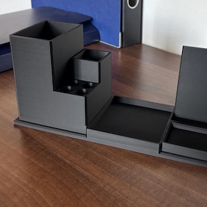 Desk organizer / Phone holder / Pen holder / Black / table Organization / Phone stand / pen stand / Office / Workspace