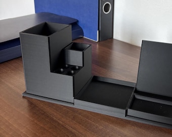Black Desk Organizer: Modern Pen and Phone Holder, Minimalist Office Accessory, Workspace Storage, Coworker Gift