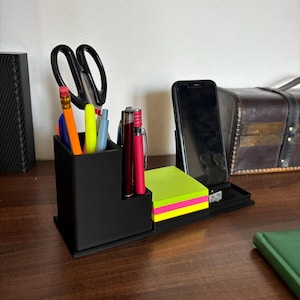 Desk organizer / Phone holder / Pen holder / Black / table Organization / Phone stand / pen stand / Office /