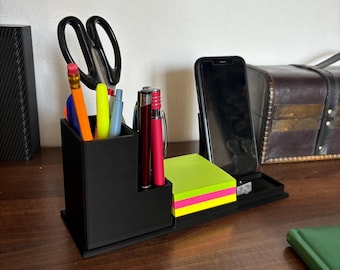 Black Desk Organizer: Pen and Phone Holder
