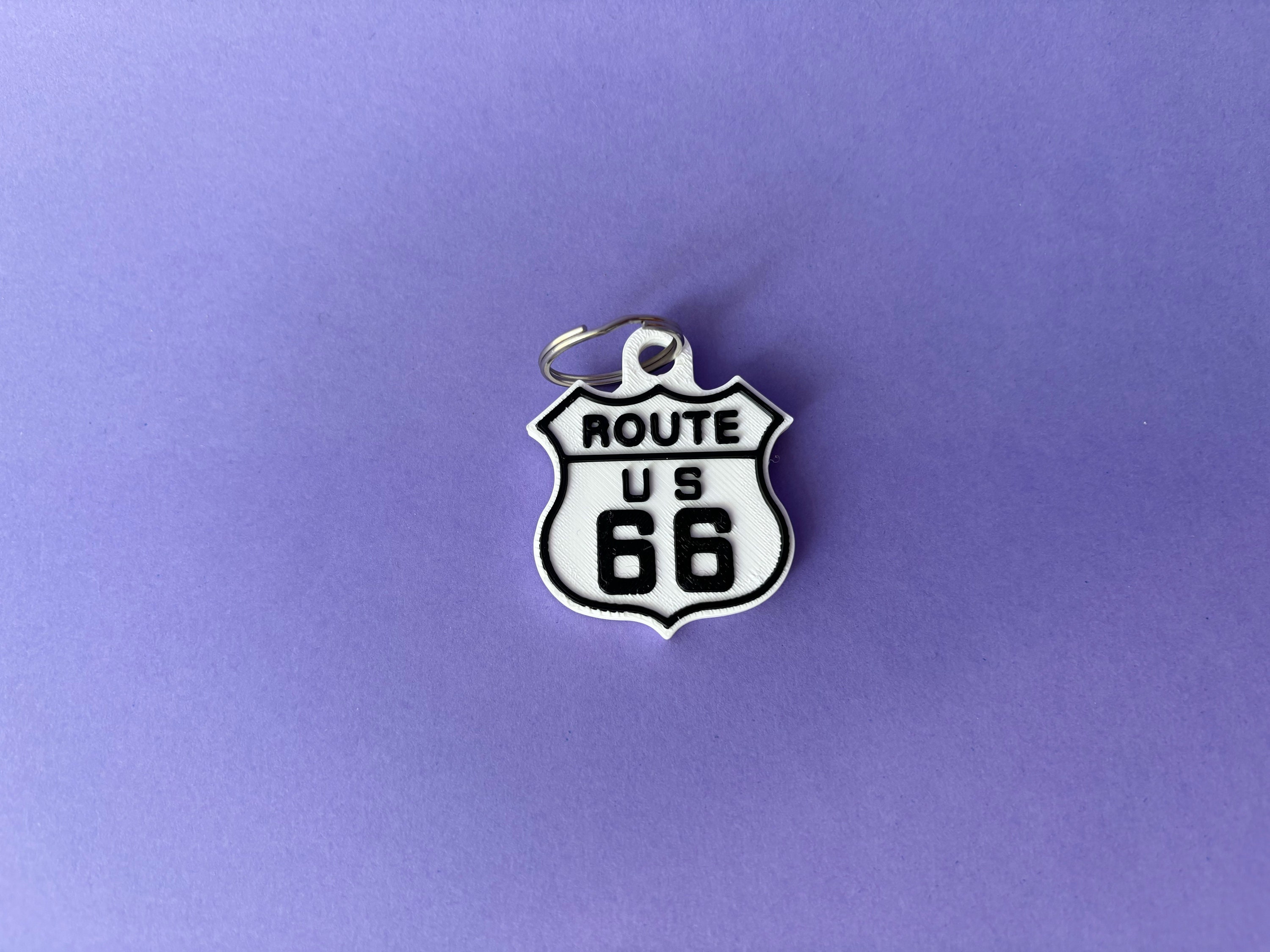 3D Printed Route 66 Keychain: American Highway Biker Gift