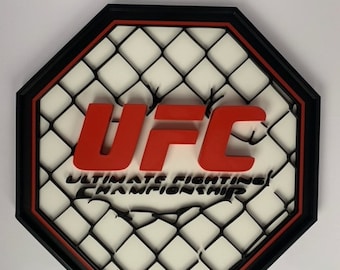 UFC Wall Decor: MMA Fan Sign, Octagon Logo Wall Art, Combat Sports Gift for Him, Man Cave Decoration, Fighter Plaque