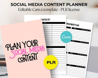 Social media content planner canva template editable, digital products mrr plr, social media planner, instagram planner, digital marketing