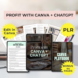 Chat Gpt & Canva guide PLR digital product, editable Canva template, Chat Gpt for passive income, canva ebook done for you