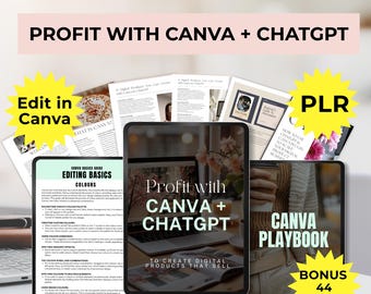 Chat Gpt & Canva guide PLR digital product, editable Canva template, Chat Gpt for passive income, canva ebook done for you