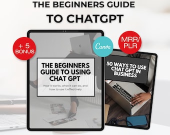 Przewodnik ChatGPT PLR MRR Szablon Canva, e-book dla początkujących ChatGPT dla firm, przewodnik AI po odsprzedaży na Etsy, podpowiedzi ChatGPT, gotowy e-book