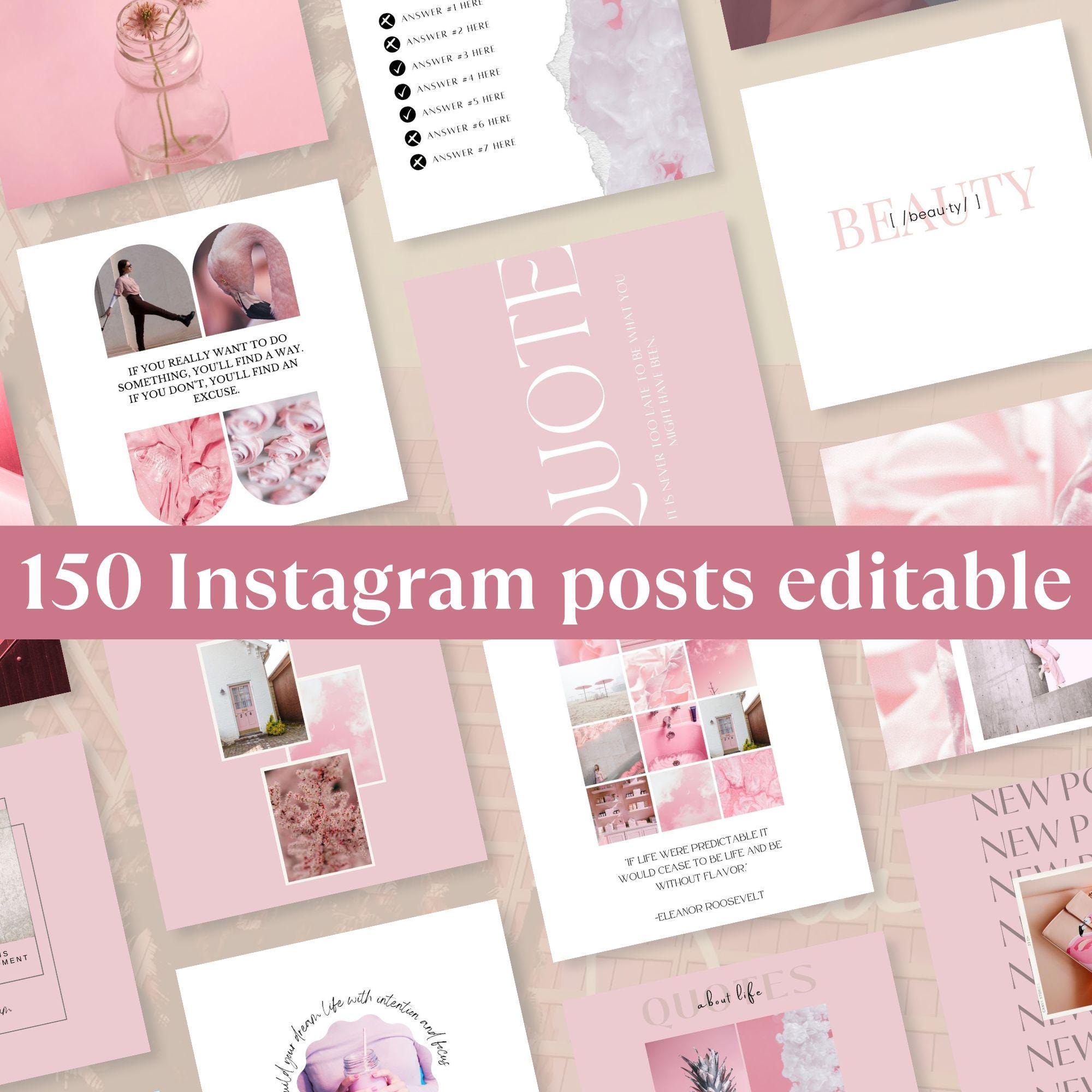 150 Editable Instagram Post Templates | Pink Canva Designs | PLR & MRR ...