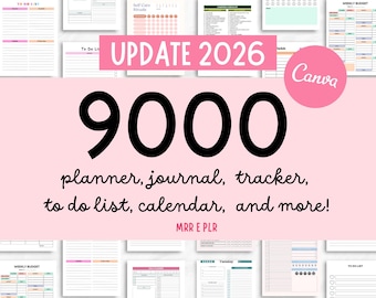 Über 9000 PLR-Canva-Vorlagen: Fertige, druckbare Planer, Journale & Tracker | Bearbeitbares MRR-Digitalproduktpaket | Weiterverkaufs- und Rebrandingrechte