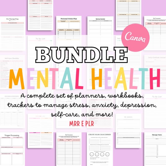 Self Care planner, Mental Health planner Canva Templates, anxiety journal planner, gratitude journall, mood Trackers, Anxiety e ADHD