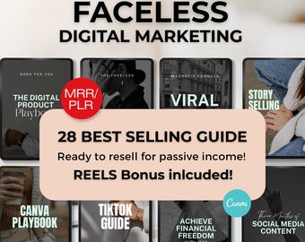 Faceless digitale marketingbundel, wederverkoop e-book, MRR PLR-producten, Faceless marketing master, wederverkoop recht, Instagram-handleidingen, kant-en-klare reels.
