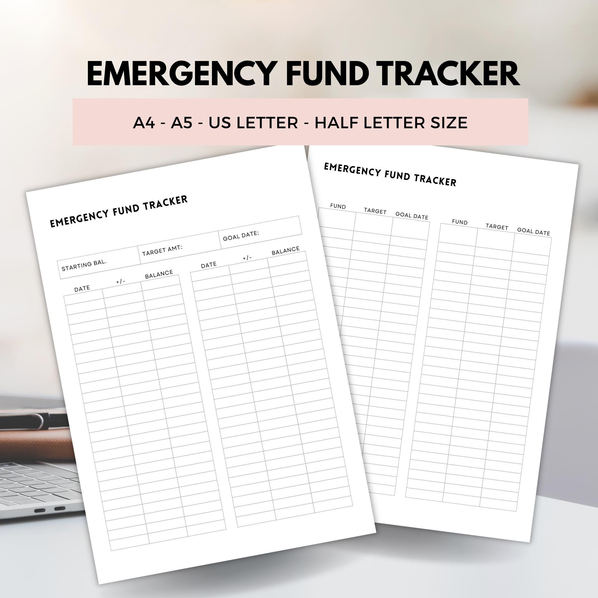 Emergency Fund Printable A4 - A5 - Us Letter - Half Letter, Savings ...