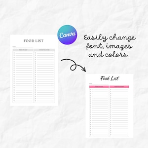 May include: A printable food list template with two columns labeled "Food to Eat" and "Food to Avoid". The template is designed to help people track their food choices and make healthier decisions.