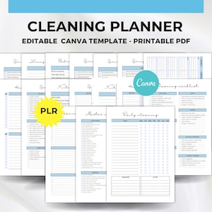 Cleaning planner editable canva template PLR & printable,Home Cleaning Schedule, home decluttering, family chore chart, cleaning plan room
