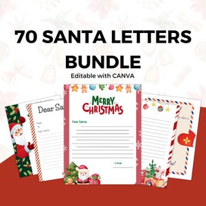 Paquete de 70 letras de Papá Noel personalizables | Plantillas de Canva con derechos de reventa | Regalos navideños personalizados para niños y familias | Diversión festiva