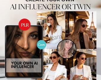 AI Influencer Guide Create Your AI twin PLR guide canva template influencer ebook, ai Content Creator Guide, Digital Product resell right