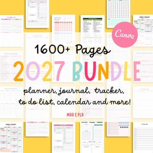2027 PLR planner canva template bundle 1600+ pages, DFY planners, digital product master resell right, rebrand and resell