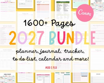 2027 PLR planner canva template bundle 1600+ pages, DFY planners, digital product master resell right, rebrand and resell