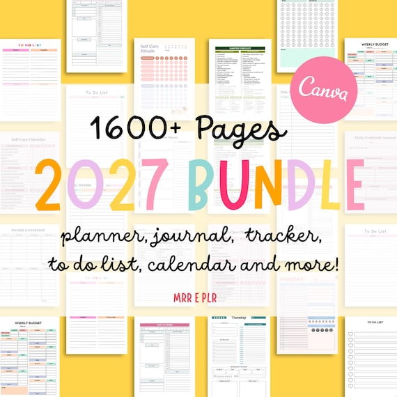 2027 PLR planner canva template bundle 1600+ pages, DFY planners, digital product master resell right, rebrand and resell
