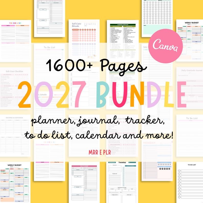 2027 PLR planner canva template bundle 1600+ pages, DFY planners, digital product master resell right, rebrand and resell image 1