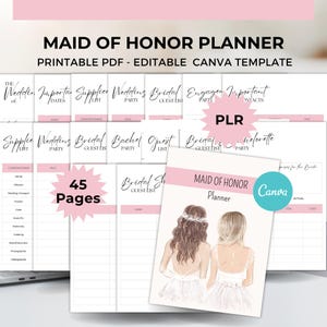 Maid of honor planner plr canva template, Honor Wedding Planner Bundle, Bachelorette Party planner, Wedding Planning Workbook
