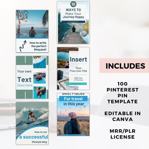 Travel pinterest pin template editable canva template, digital product mrr plr, travel blogger template, Travel Marketing Templates image 5