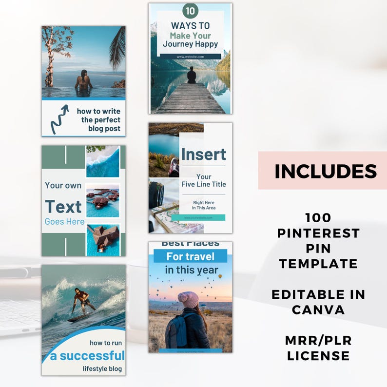 Travel pinterest pin template editable canva template, digital product mrr plr, travel blogger template, Travel Marketing Templates image 5