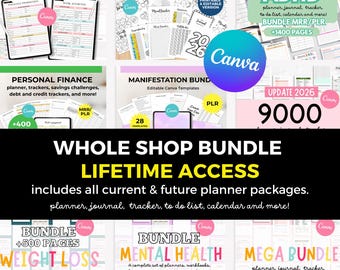 Whole shop Canva templates Planners, Trackers, Journals & Calendars, ADHD Planner, plr mrr digital products bundle, plr planner bundle