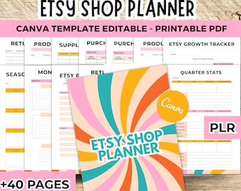 Etsy shop planner editable canva template, printable pdf, Etsy business planning, PLR