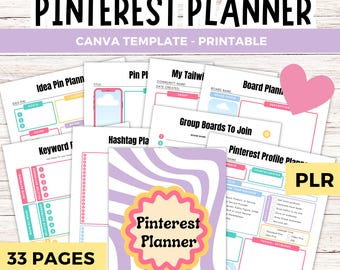 Printbare Pinterest marketingplanner, Pinterest planner Canva-sjabloon, PLR, Pinterest contentplanner, pintracker, Pinterest strategie
