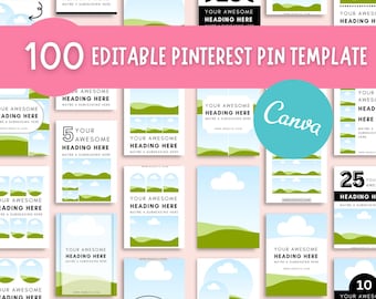 100 Pinterest pin editable canva template with PLR MRR Resell Rights | Pinterest Marketing Bundle | Digital Product for Passive Income