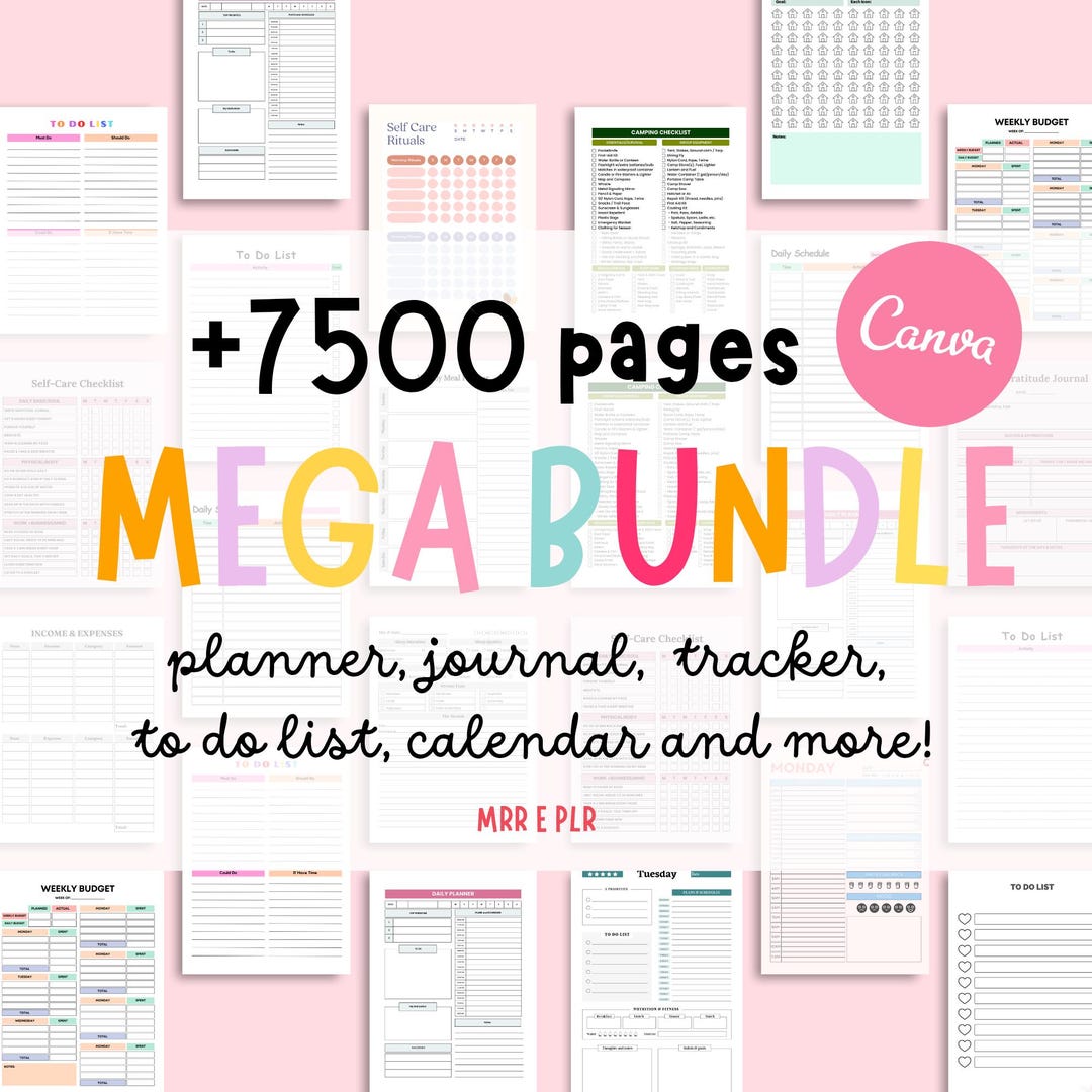 7500+ Mega Canva Planner Templates Bundle | Printable Planners, Journals & Trackers | PLR/