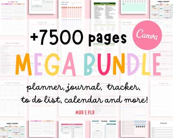 Mega Canva Planer-Vorlagenpaket: Bearbeitbare und druckbare Planer (PLR), ADHS-Planer für Erwachsene, Tagebücher, Tracker, PLR-MRR für passives Einkommen