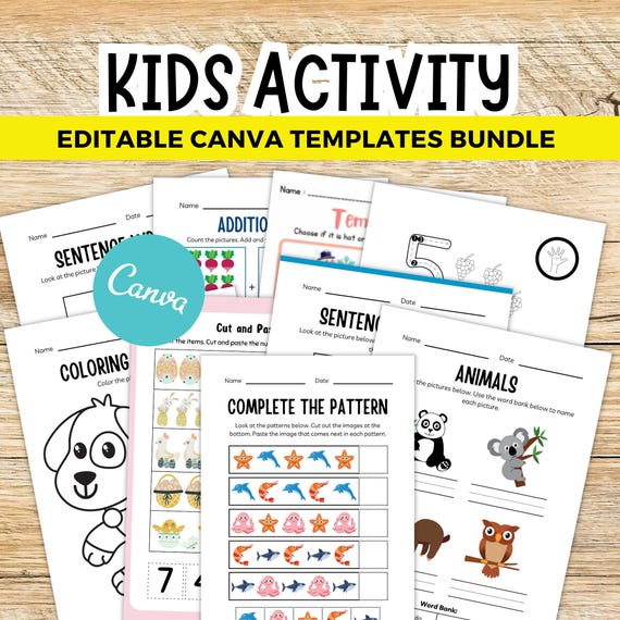 3200+ Kids Activity Bundle Canva Template Editable PLR Worksheets, Learning Activities, Crafts, Games, Coloring Pages, mrr digital products