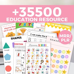 35,500+ Educational Kids Resources Bundle PLR MRR resell right, printable pages, worksheets, games, number, alphabet, Classroom Activities
