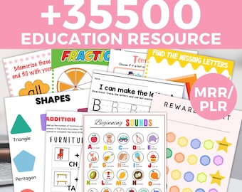 35,500+ Educational Kids Resources Bundle PLR MRR resell right, printable pages, worksheets, games, number, alphabet, Classroom Activities