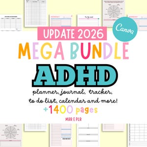 Plantilla editable de Canva para planificadores de TDAH. Planificadores para adultos con TDAH, planificadores para niños con TDAH, planificadores PLR, organizadores para TDAH, planificadores PLR para TDAH.