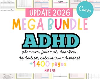 ADHS-Planer-Paket, bearbeitbare Canva-Vorlage, ADHS-Planer für Erwachsene und Kinder, PLR-Planer, ADHS-Organizer-Planer, ADHS-Planer PLR