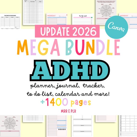 ADHD planner bundle editable canva template ADHD planners adult , kids adhd planner, plr-planner, adhd organizer planner, adhd planners PLR