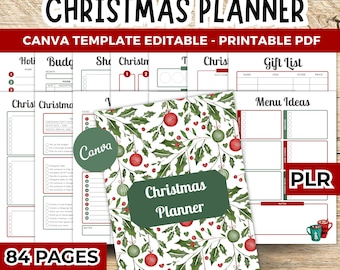Christmas Planner Printable 84 Pages Canva Template Holiday Organizer Digital Download PLR Resell Rights For Holiday Season