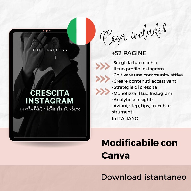 Guida Instagram Faceless – scopri come scegliere la nicchia, ottimizzare il profilo, creare contenuti e far crescere la tua community in italiano con PLR MRR incluso