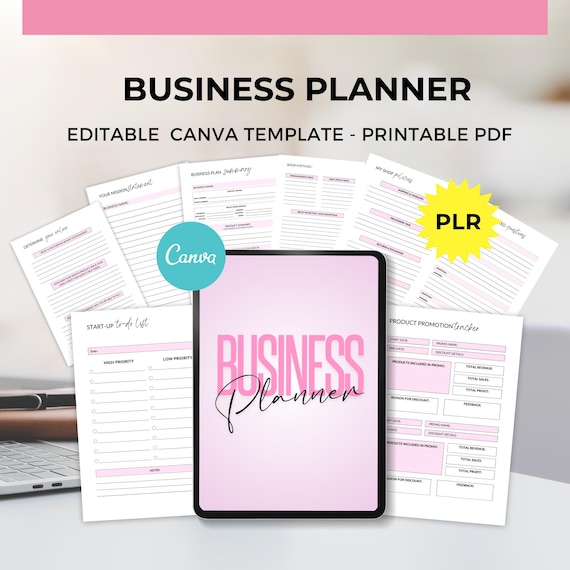 Business planner editable canva template, printable  business planner, girl boss planner plr, invoice template, business tracker