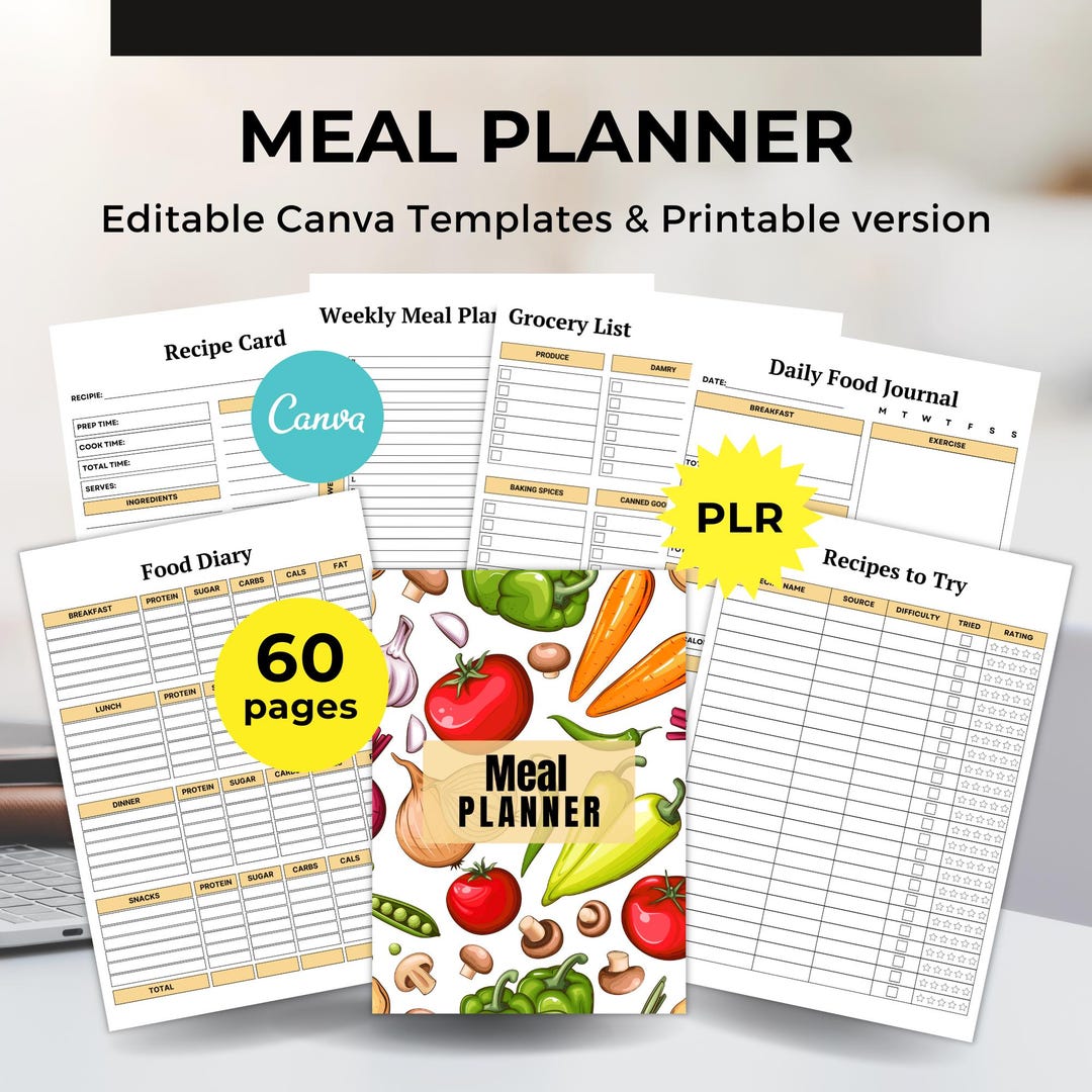 Meal Planner Editable Canva Template, Printable Meal Planner Weekly ...