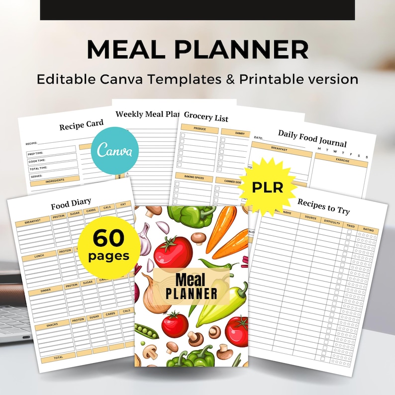 Meal Planner Editable Canva Template, Printable Meal Planner Weekly ...