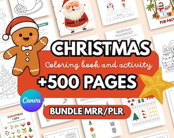 Kids Christmas Activity Bundle 500+ Printable worksheets Canva Editable Templates, Coloring Pages, Do a dot, Holiday Busy Book | PLR MRR